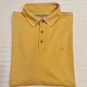 Tommy Bahama Yellow Knit Short Sleeve Polo Mens Large